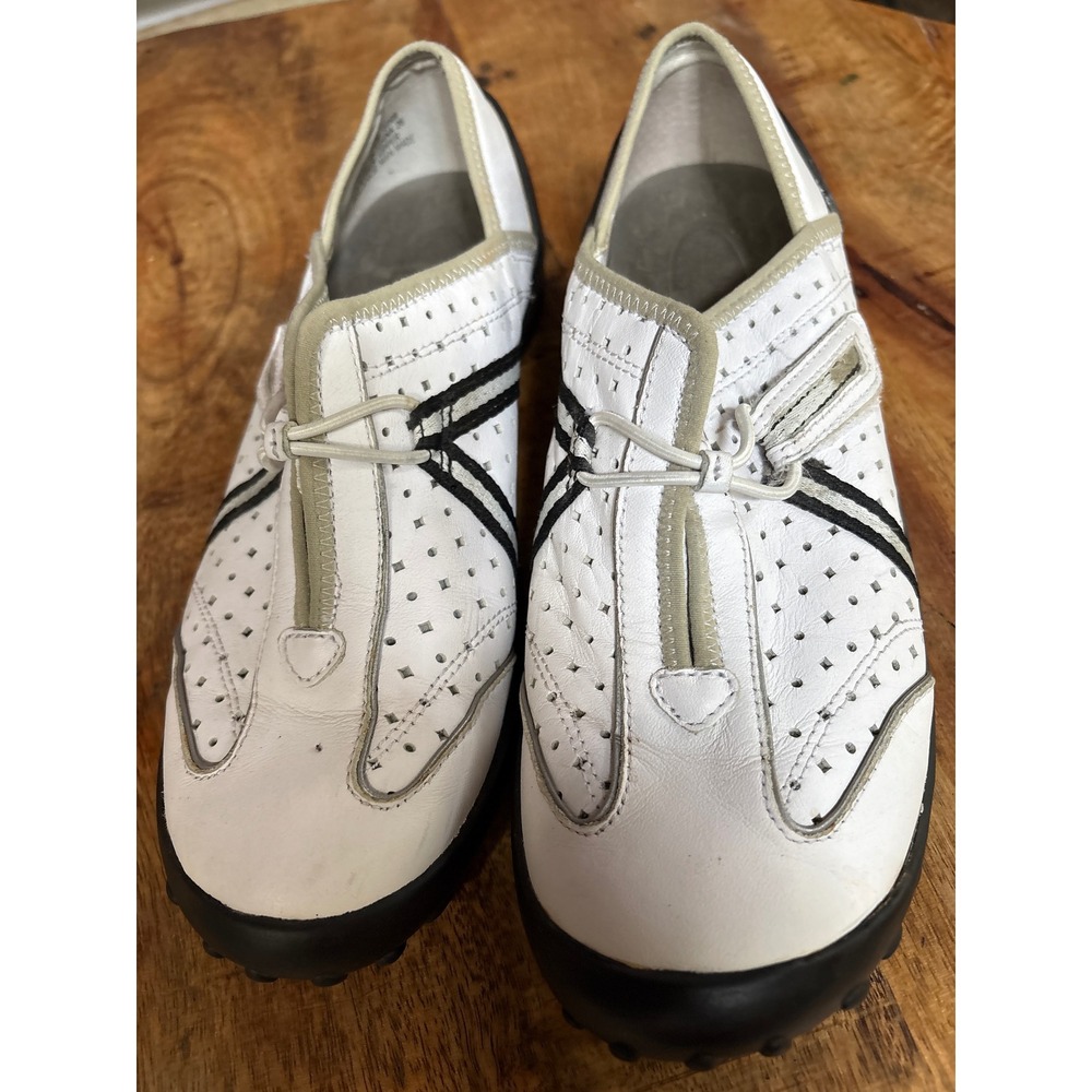 Privo by Clarks Womens White Leather SlipOn Sneakers Perforated Bungee Flats7.5M - Picture 3 of 6